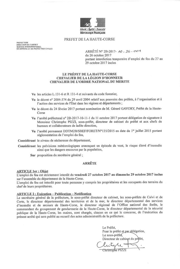 INTERDICTION D'EMPLOI DU FEU DU 27 AU 29 OCTOBRE 2017 INTERDICTION D'EMPLOI DU FEU DU 27 AU 29 OCTOBRE 2017