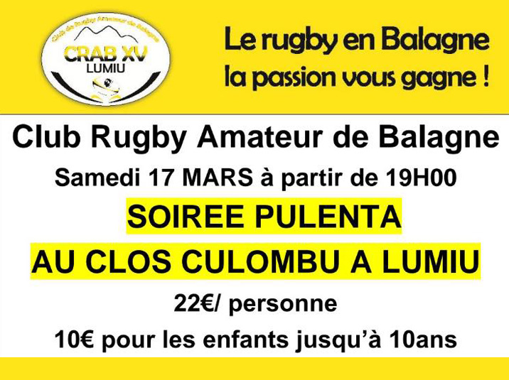 Soirée pulenta du CRAB XV le 17 mars au Clos Culombu Soirée pulenta du CRAB XV le 17 mars au Clos Culombu