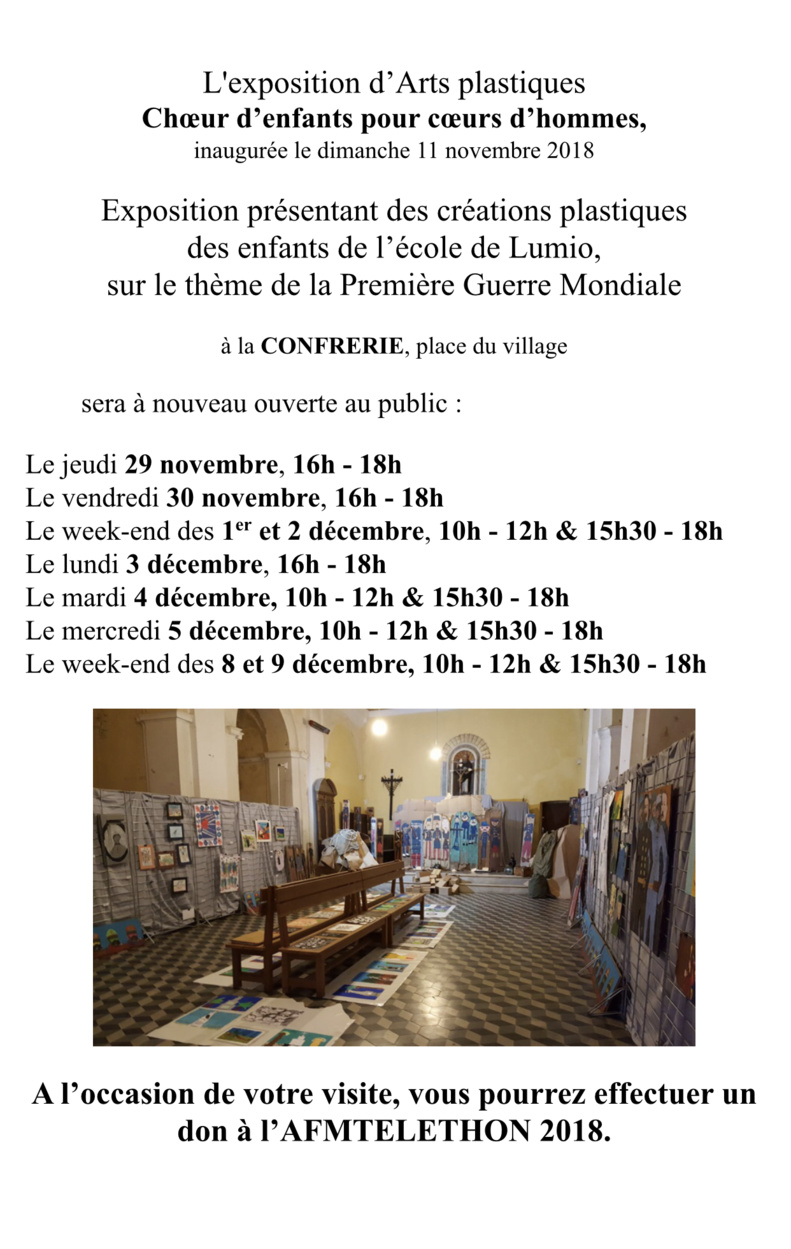 Exposition des enfants de Lumio sur les commémorations de 14-18