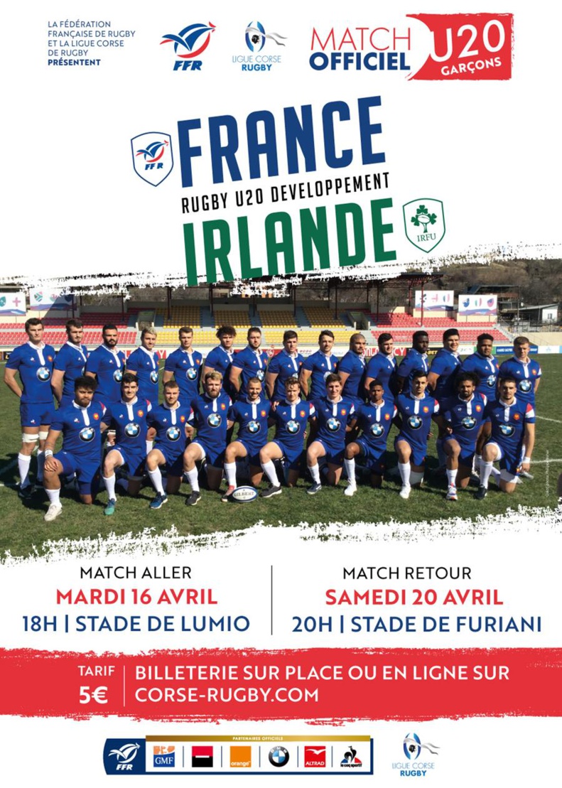 Rugby U20 : France Irlande à Lumio et Furiani les 16 & 20 avril 2019