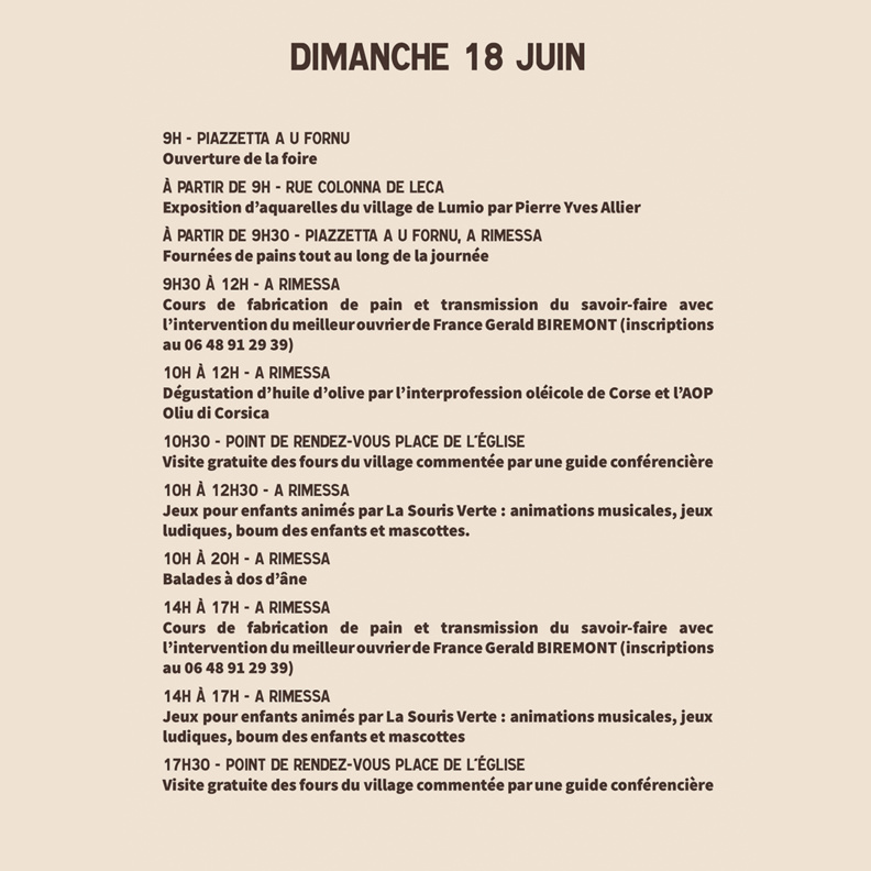 Fiera di u Pane di Lumiu les 17 et 18 juin 2023 Fiera di u Pane di Lumiu les 17 et 18 juin 2023