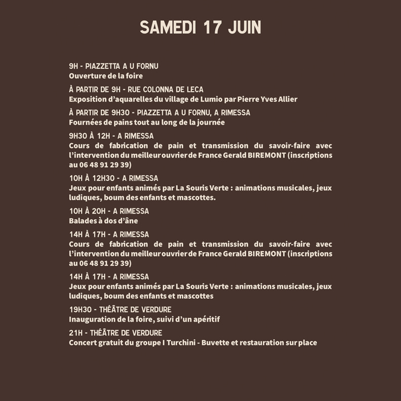 Fiera di u Pane di Lumiu les 17 et 18 juin 2023 Fiera di u Pane di Lumiu les 17 et 18 juin 2023