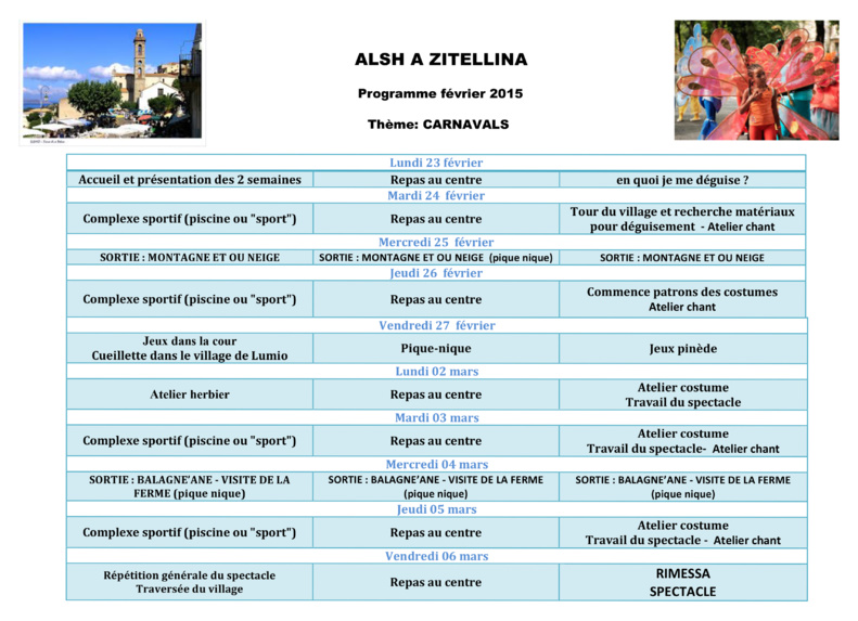 ALSH A ZITELLINA : programme février 2015