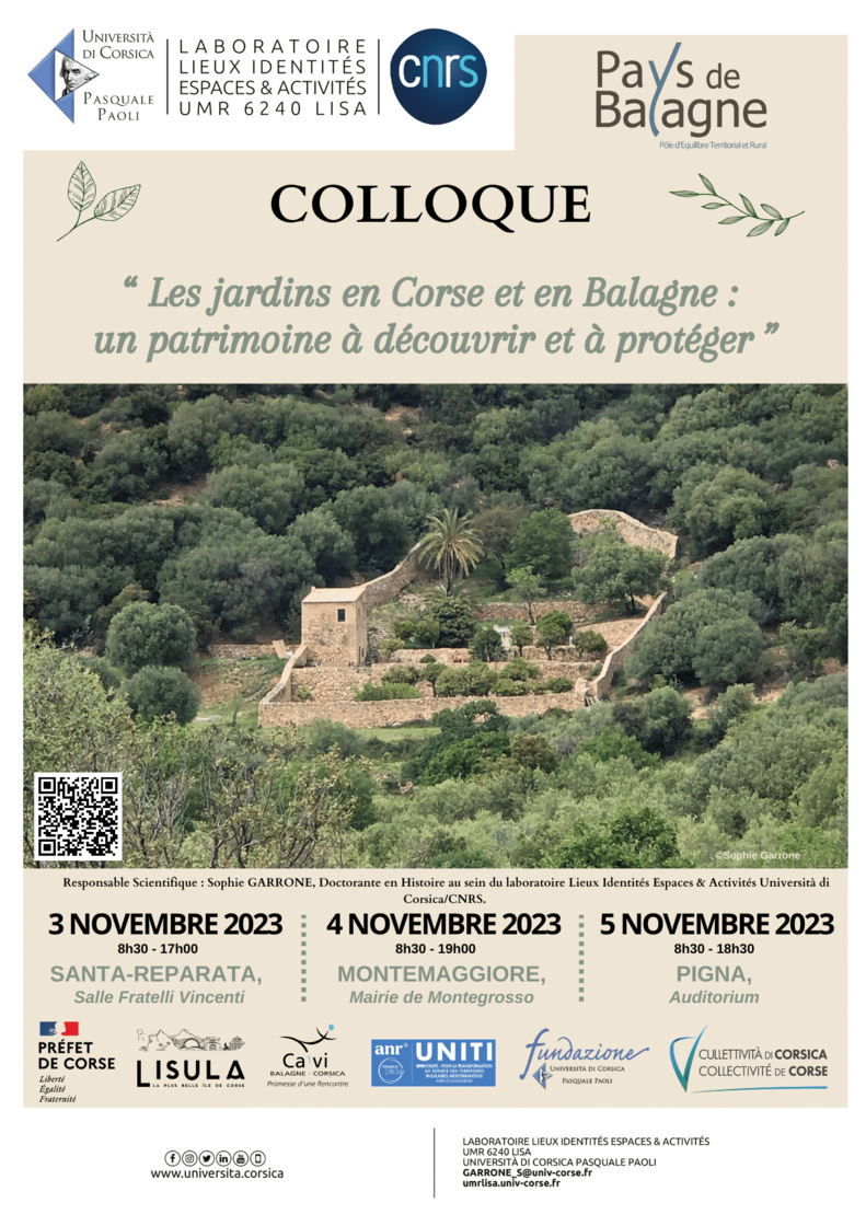COLLOQUE Les jardins en Corse et en Balagne : un patrimoine à découvrir et à protéger COLLOQUE Les jardins en Corse et en Balagne : un patrimoine à découvrir et à protéger