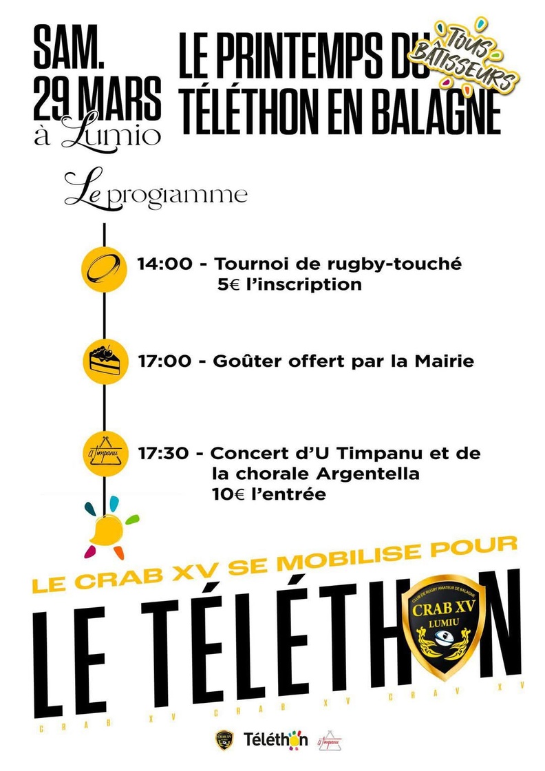 Printemps du Téléthon le 29 mars avec le CRAB XV de Lumio