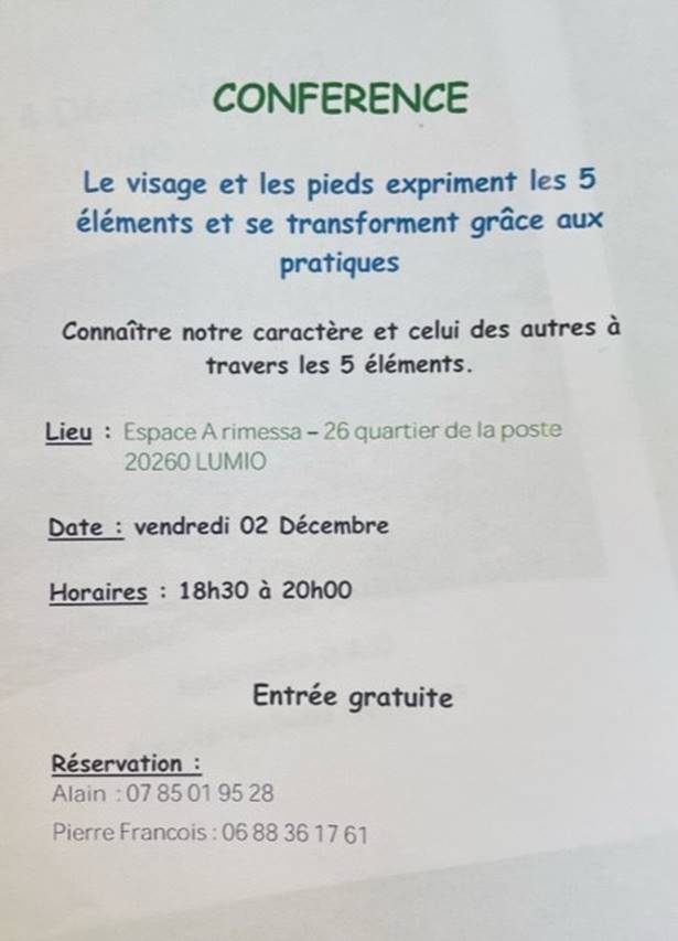 Tai Chi et Qi Gong : conférence et stage du 2 au 4 décembre 2022 Tai Chi et Qi Gong : conférence et stage du 2 au 4 décembre 2022