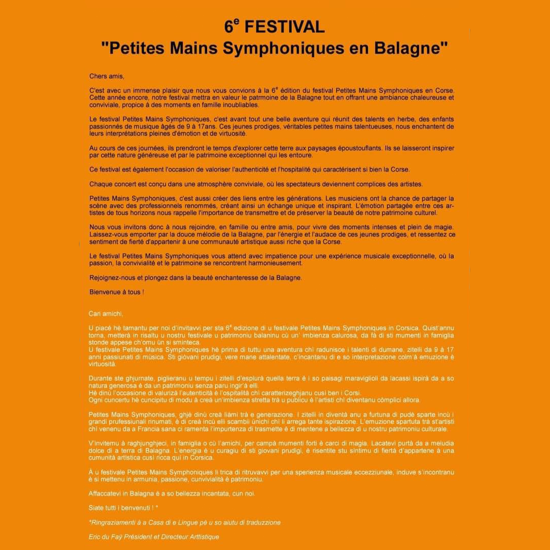 6e festival des Petites Mains Symphoniques en Balagne